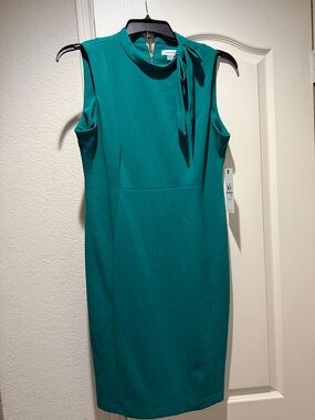Calvin Klein Teal Sleeveless Tie-Detail Sheath Midi Dress